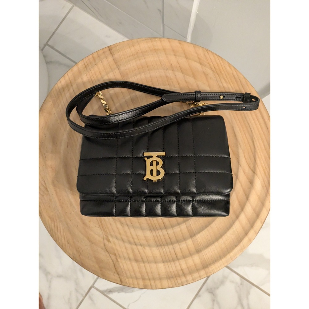 NWOT $1550 Burberry Lola Mini Quilted Leather Crossbody Bag Gold Logo Black Read - Picture 4 of 16